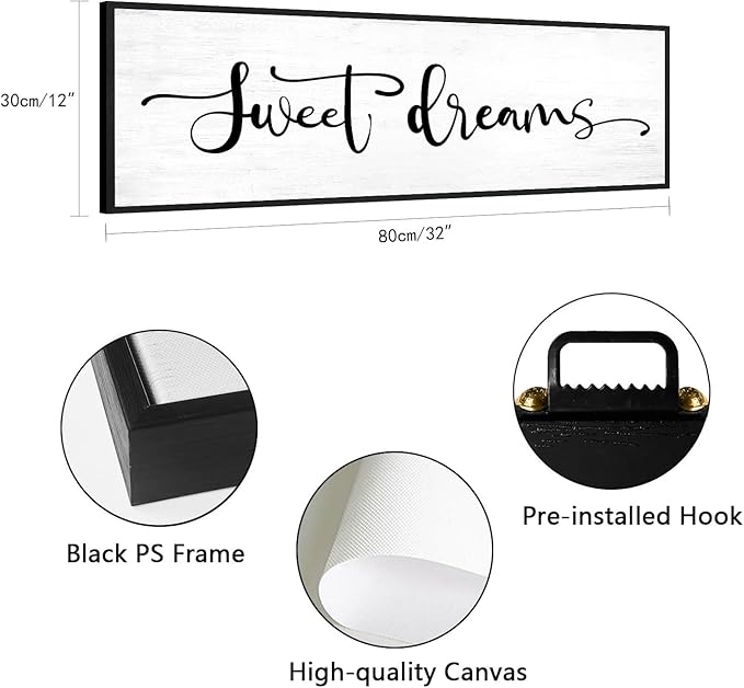 Sweet Dreams Wall Decor Above Bed: Farmhouse Bedroom Sign Guest Room Wall Decor,32x12 Inch Framed Canvas Modern Master Bedroom Wall Art Rustic Hanging Plaque Home Decor