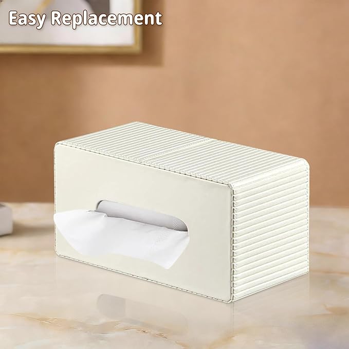 PUSU Plus Rectangular PU Leather Tissue Box Cover with Buckle Bottom - Modern Facial Tissue Dispenser Holder for Bathroom Vanity, Bedside Table, Bedroom, Office & Home Decor