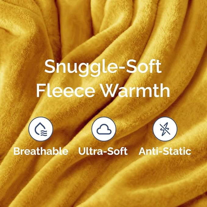 Ultra Soft Fleece Blanket King Size - Flannel Fleece Luxury King Blanket - Lightweight for Couch Bed Chair - Thick, Warm and Breathable - All Season Cozy Fuzzy, Anti-Static Microplush Bedding, Gold