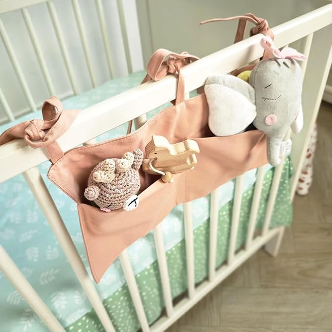 Baby Bedside Hanging Storage Bag - 2-Pocket Bedside Storage with High Capacity for Diapers & Essentials, Space-Saving Hanging Nursery Organizer 5 Colors Available (Pink)