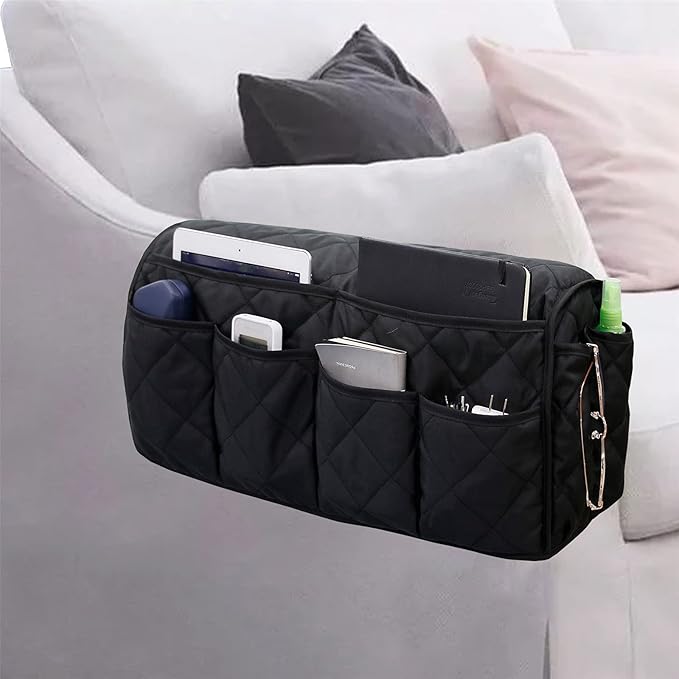 Sofa Armrest Organizer Waterproof Armchair Caddy Remote Control Holder for Recliner Non Slip Recliner Organizer Chair Arm Organizer with 14 Pockets for TV Remotes Caddy, Book, Magazines, Ipad