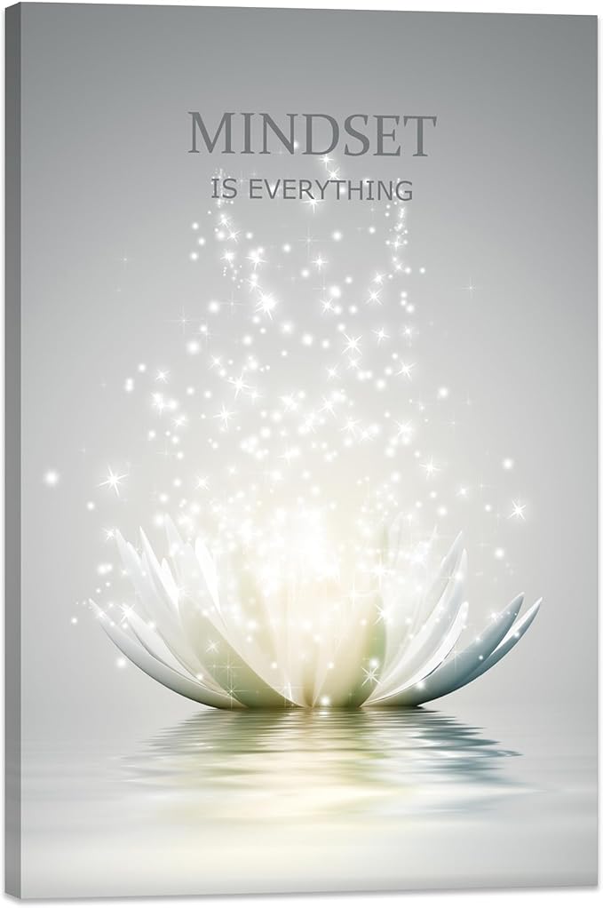 Lotus Flower Wall Art Canvas Mindset Motivational Quotes Poster for Zen Office Wall Decor Spiritual Meditation Prints Artwork Framed (28 x 44inches)
