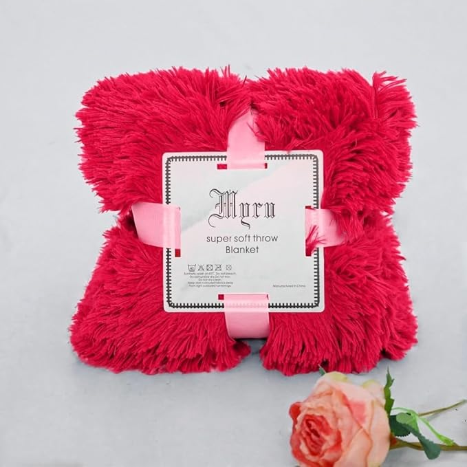 Plush Super Soft Blanket Bedding Sofa Cover Furry Fuzzy Fur Warm Throw Qulit Cozy Couch Blanket for Winter (63"x79", Pure Red)