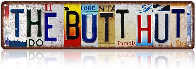 Vintage The Butt Hut Street Sign Chicken Coop Wall Decor Metal Tin Signs