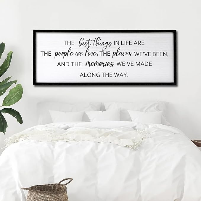 Foutcheou The Best Things in Life Wall Art, 32''×12'' Framed Wood Memories Inspirational Quotes Wall Decor, Large Horizontal Dining Room Wall Signs for Home Family Farmhouse