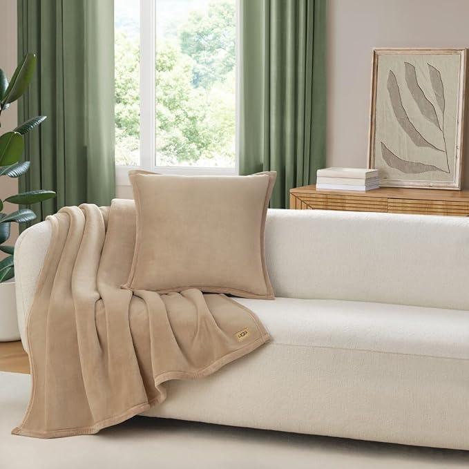 UGG Coco Plush Fleece Throw Blanket – Soft & Cozy Blanket for Couch, Bed & Sofa, Perfect for Home Decor, House Warming Gifts or Luxurious Birthday Gifts for Women, 50" x 70", Beige Mustard Seed
