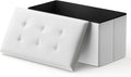 MoNiBloom 30 Inch Storage Ottoman Bench, 24 Gal. Folding Ottoman Footrest, End of Bed Bench, Rectangle Foot Stool, Supports 600 lbs, for Bedroom, Living Room, Entryway, Hallway, White