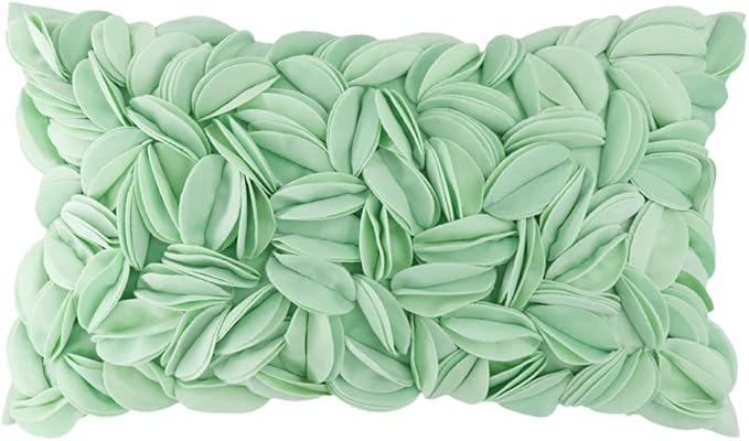 KINGROSE 3D Flower Accent Throw Pillow Cover Soft Pillow Case Sham Decorative Cushion Cover for Home Decor Sofa Couch Bedroom 12 x 20 Inches Solid Suede Mint Green
