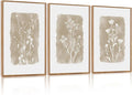 CHDITB Vintage Floral Framed Canvas Wall Art Set Of 3, Minimalist Wall Decor, Nature Inspired Wildflower Wall Painting, Neutral Botanical Flower Art Prints For Dining Room Bedroom Decor(12X16 Inch)
