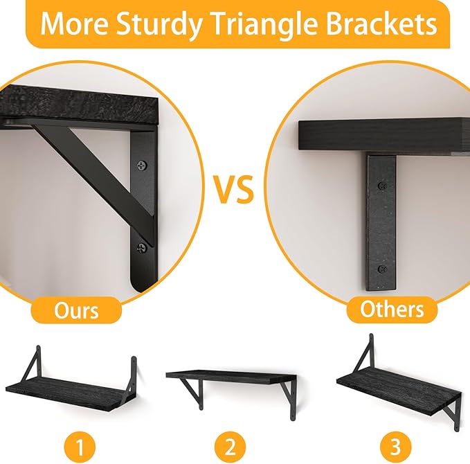YGEOMER Black Shelves for Wall, Black Wall Floating Shelves Different Sizes for Living Room, Bathroom, Bedroom, Kitchen, Home Decor (Set of 4)