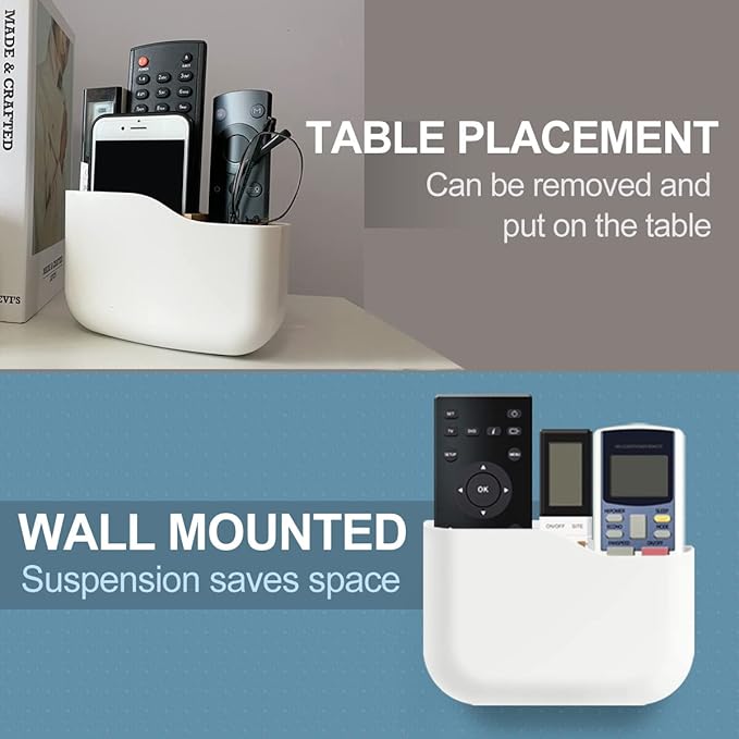 Remote Control Holder Wall Mount Set, Office Supplies Supply Organizer, Bedside Audio-Video Remote Control Shelving, With Self Adhesive Caddy Storage Box, White Wall Phone Stand Mail Sorters