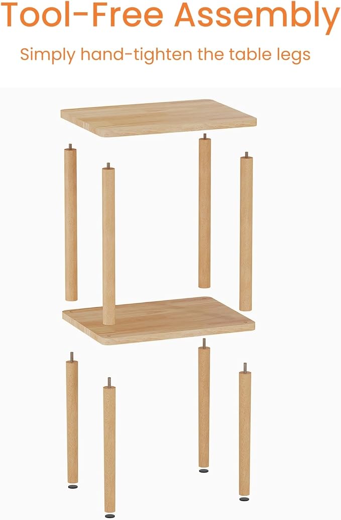 Solid Wood Side Table, 2-Tier Tall End Table with Storage Shelf, Small Nightstand Bedside Table for Bedroom, Living Room, Kids Room & Small Spaces, No-Tool Assembly,(Natural)