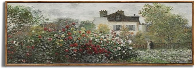 Framed Canvas Wall Art for Bedroom - Long Horizontal 13.5x40" Above the Bed - Vintage Farmhouse French Country Room Decor - Rustic Garden Botanical Flower Floral Oil Painting - Cottagecore Aesthetic
