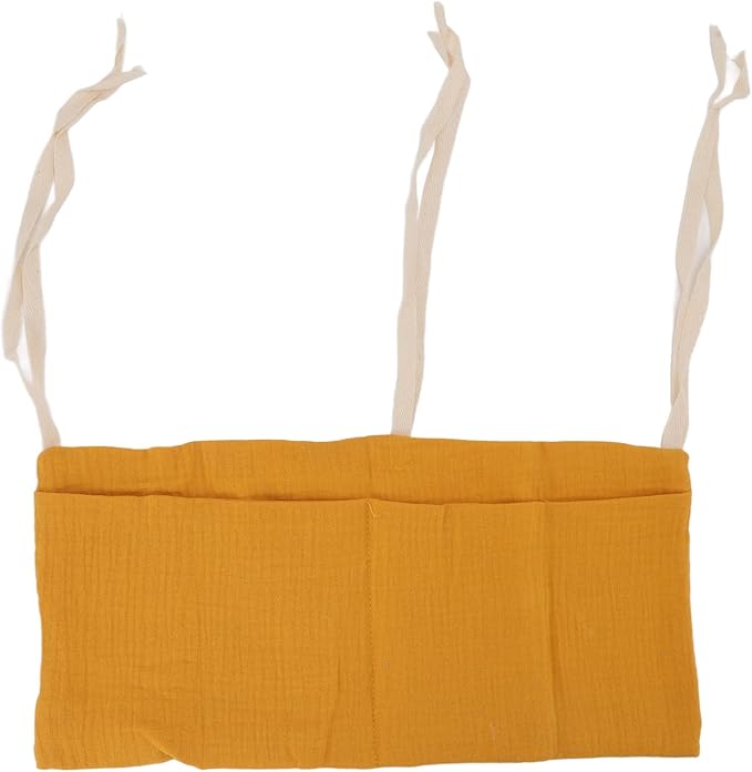 Crib Organizer Hanging for Crib, Linen Baby Bedside Hanging Storage Bag Bedside Caddy Baby Bottle Storage Organizer 2 Pockets Organizer for Baby Cribs and Toys, Turmeric