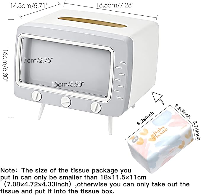 SGVAHY Tissue Box Holder Retro TV Tissue Box Cover Cute and Practical Cell Phone Holder Tampon Holder for Bathroom Kitchen Bedroom Dressers Desks and Tables Night Stands Creative Gift (TV White)