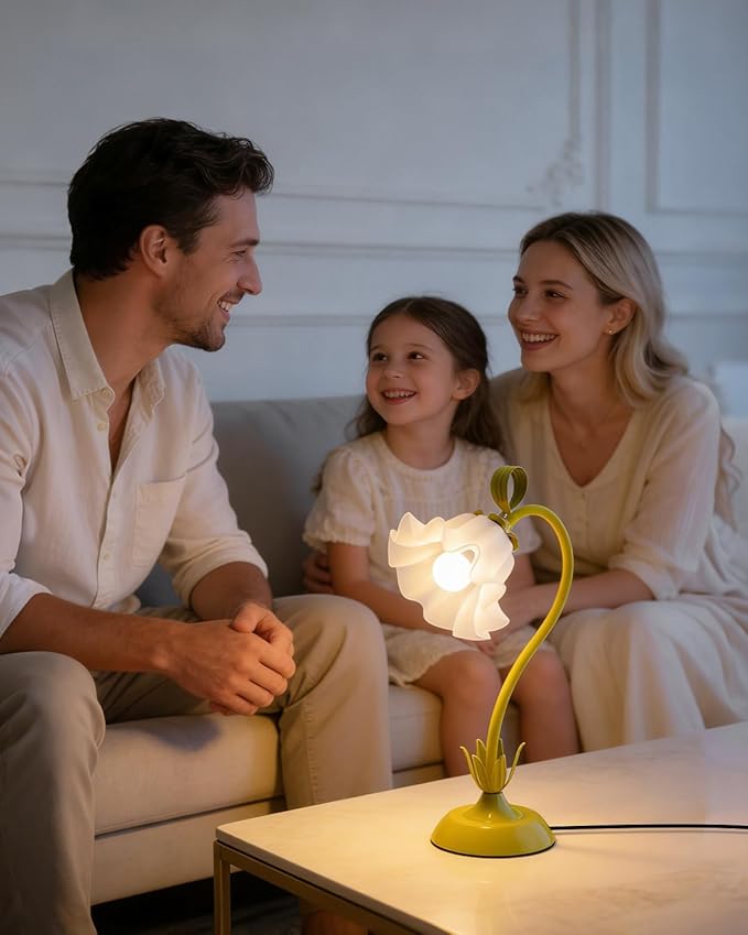Flower Table Lamp, LED Reading Light Vintage Bedside Table Lamp with 3 Color Modes for Nightstand, Kawaii Decoration for Home Bedroom Living Room (Yellow)