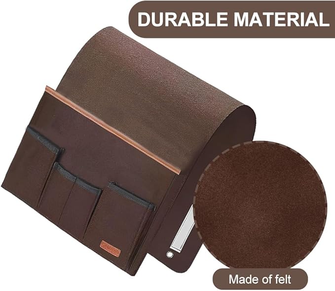 SYCOOVEN Armchair Caddy for Couch Remote Control Holder, Non-Slip Bedside Caddy Organizer Sofa Armrest Organizer for Magazine, Tablet, Phone, iPad(COLOR:brown)