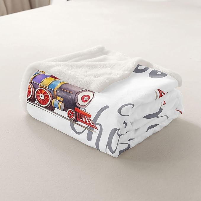 Train Plush Blanket Throw Equipment Trucks Fleece Bed Blanket Construction Vehicle Tractor Sherpa Blanket For Kids Boys Bedroom Decor Cartoon Watercolor Fuzzy Blanket Sofa Decor Throw 50"x60"
