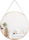 Dahey 11.8-inch Small Hanging Circle Mirror Wall Decor Gold Round Mirror with Hanging Chain for Bathroom Bedroom Living Room Dorm College Office, Gold