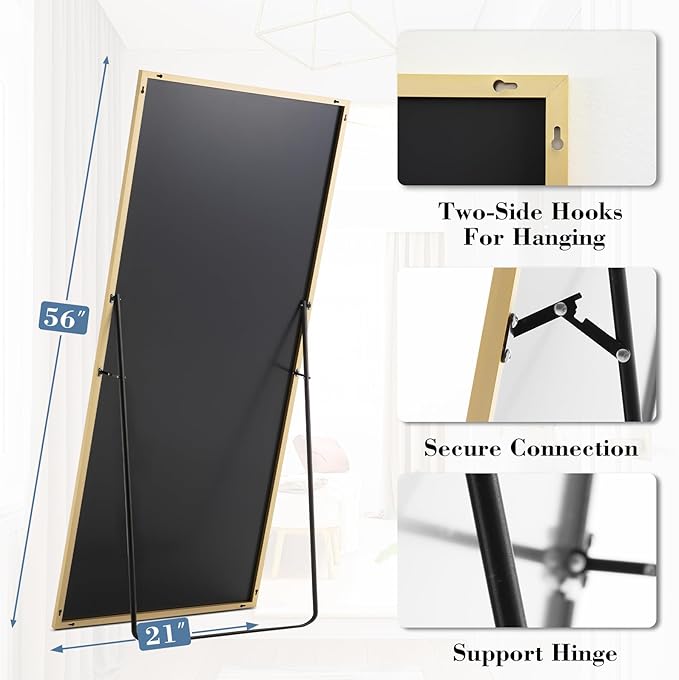 Mirror Full Length, Upgraded Body Wall Mirrors with Shatter-Proof Glass, Floor Standing, Hanging or Leaning, Tall Mirror with Stand Aluminum Alloy Frame for Bedroom