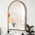 Large Arched Wall Mirror Aluminum Alloy Frame Bathroom Mirror Brushed Metal Vanity Wall Mounted Mirror for LivingRoom Bedroom Entryway Brass 28"x20"