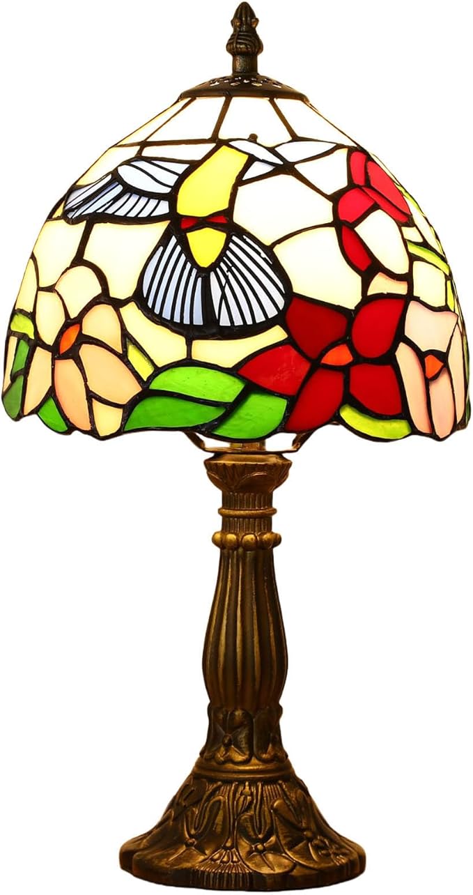 Tiffany Style Table Lamp, Hummingbird Style Stained Glass Lamp, 8 Inch Small Antique Lamp, for Bedside Nightstand Bedroom Living Room Home Office, Include LED Bulb