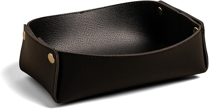 Faux Leather Valet Tray Organizer for Men,Entryway Table Storage Box for Watch Key Phone Dresser EDC Dump Jewelry, Bedside Nightstand Desk-top Catchall Tray,Black