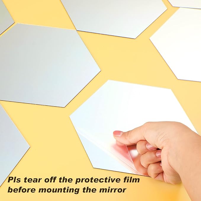 Shappy 24 Pieces Hexagon Mirror Wall Sticker Removable Acrylic Mirror Setting Wall Sticker Decal Honey Comb Decal for Living Room Bedroom Home Decor(15 x 18 x 9 cm)