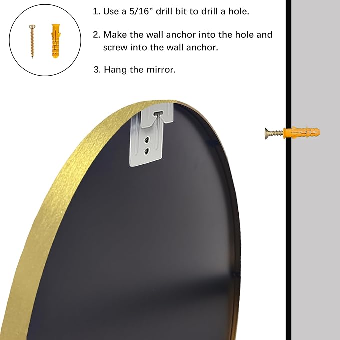 Gold Circle Mirror, Round Mirror 22 inch, Gold Wall Mirrors Metal Frame, Circle Mirrors for Bathroom, Bedroom, Living Room, Entryway.