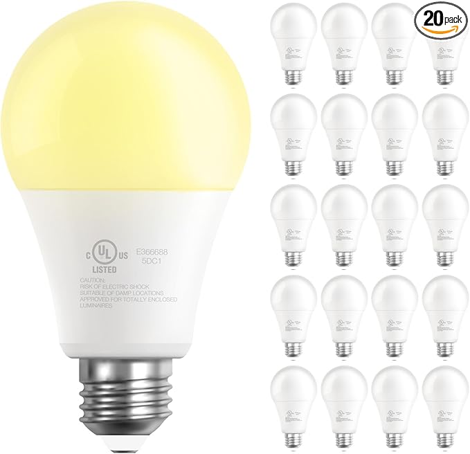 DAYBETTER 20 Pack A19 LED Light Bulbs, 60 Watt Equivalent LED Bulbs, Long Lifespan High Brightness 800LM Warm White 2700K, E26 Standard Base Light Bulbs for Home Bedroom Office, Non-Dimmable