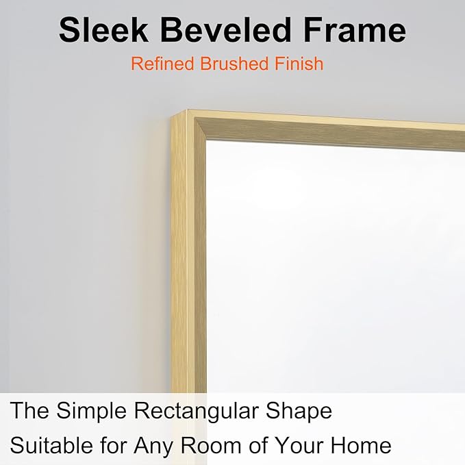 Bathroom Mirror for Wall, 16x24 Inch Metal Framed Mirror, Brushed Gold Rectangle Mirror, Bathroom Vanity Mirror Farmhouse, Tempered Glass, Anti-Rust, Hangs Horizontally or Vertically