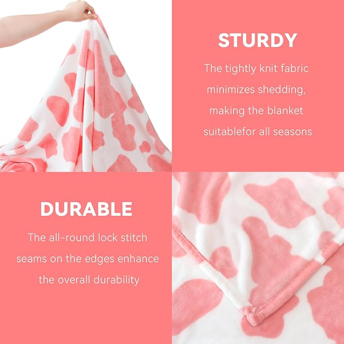 Pink Fleece Blanket for Women Girls Valentines, Cute Soft Strawberry Throw for Bedroom Decor All-Season, Warm Fuzzy Pink Gifts for Women Girls 50"x60"