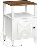 Farmhouse Nightstand with Charging Station, White Bedside Table with USB&Type-C Ports and Outlets, End Table with Storage, Night Stand for Bedroom, White and Rustic Brown ETRW96E01
