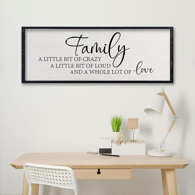 comurdyo Family A Little Bit Of Crazy Sign Wall Decor 32"×12" A Little Bit Loud Inspirational Quotes Large Wood Framed Wall Hanging Art (Black)