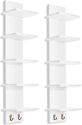 Sorbus 5 Tier Wall Shelf Unit with Hooks, Vertical Column Utility Shelving for Home Decor and Storage Organizer, Wall-Mounted Floating Shelves for Bathroom Storage, Bedroom (2 Pack)