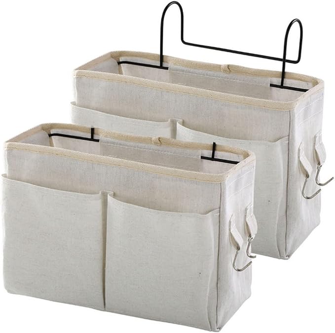 Bedside Hanging Storage Bag Caddy Pocket Nightstand Organizer Basket White for Bunk Bed Dorm Rooms9999bedside Hanging Storage Bag Bedside Caddy Bunk Bed Organizer Pocket