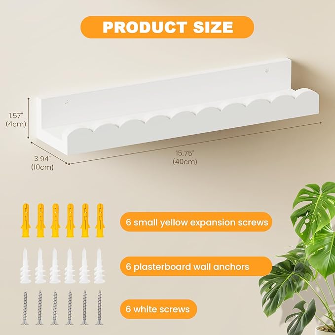 Yirilan 4-Pack Scalloped Shelves, Nursery Shelves for Wall, Floating Nursery Book Shelves for Kids, White