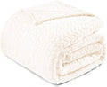 Exclusivo Mezcla Fleece Queen Size Blanket for Bed, 90x90 Inches Soft Cozy Jacquard Flannel Blankets, Lightweight Fuzzy Plush Warm for Women, Off White