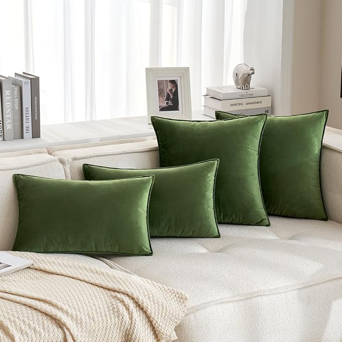 MIULEE Moss Green Decorative Velvet Throw Pillow Covers Soft Pillow Covers Spring Soild Square Cushion Case for Spring Sofa Bedroom 20x20 Inch 50x50 cm