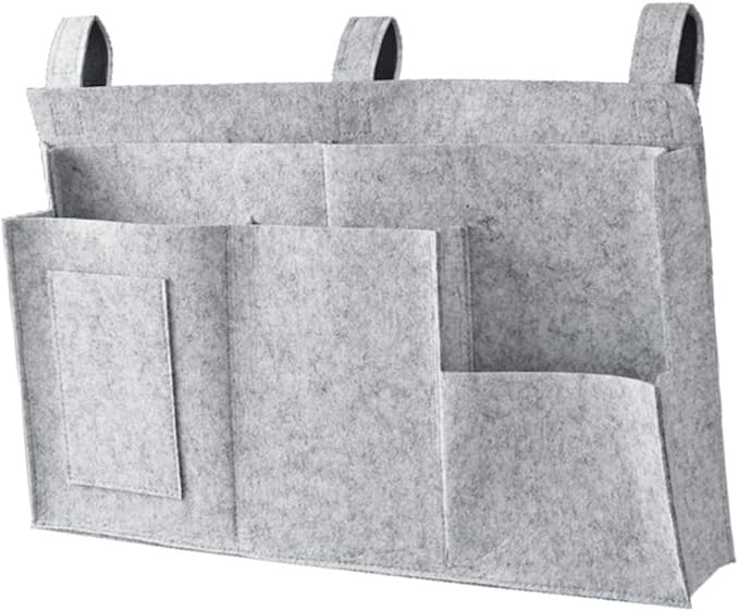 GLEAVI Felt Fabric Hanging Organizer Storage Bag for Bedside Dorm Car and Sofa Capacity with Mesh Pockets for Phone Snacks Books Chargers Easy to Attach to Bed Rails