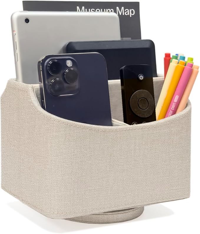 UnionBasic Rotating Desk Organizer, 360 Desk Spinning Caddy, Desktop TV Guide/Mail/Media/Remote Controller Holder Organizer, Beige