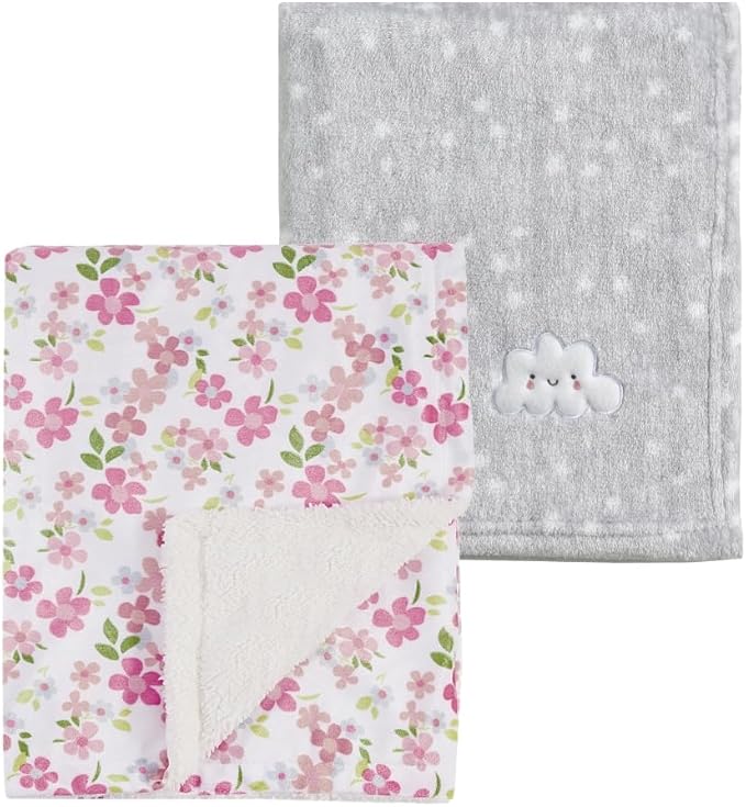 CREVENT 2Pcs 30''X40'' Cute Cozy Fluffy Warm Baby Blankets for Infants Toddlers' Bedding Crib Cot Stroller - Grey Cloud + Minky Wildflower