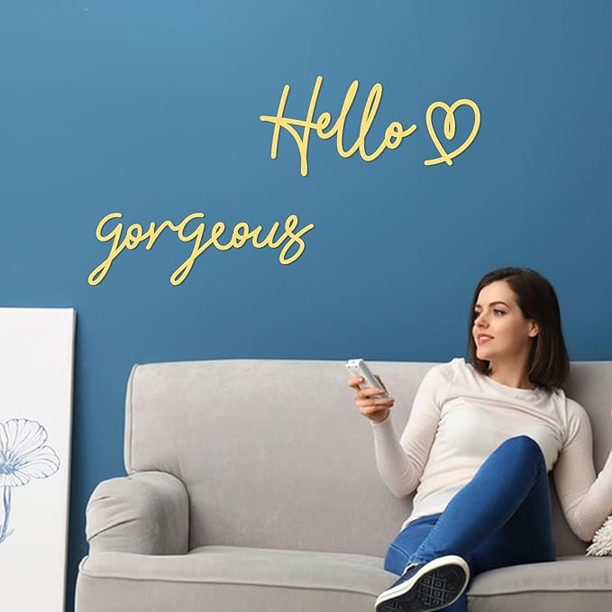 Bnesi Hello Gorgeous Heart Sign Wall Decor Gold Office Decor Modern Hello Gorgeous Elegant Metal Wall Art Decor for Bathroom, Bedroom, Lash room (Gold, Medium)