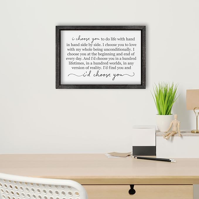 comurdyo I Choose You To Do Life Sign Wall Decor 16"×11" Bedroom Above Bed Art Work Marriage Love Vow Wood Framed Wall Hanging (Black)