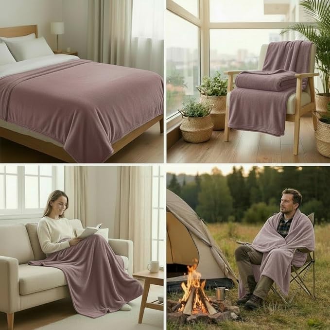 Fleece Blanket Full/Queen - 80x90 Inch Lightweight & Buttery-Soft Throw for Bed, Sofa, Camping | 300GSM Cloud-Touch Microfiber | Cozy Essentials for Travel & Movie Nights, (Fog Purple)