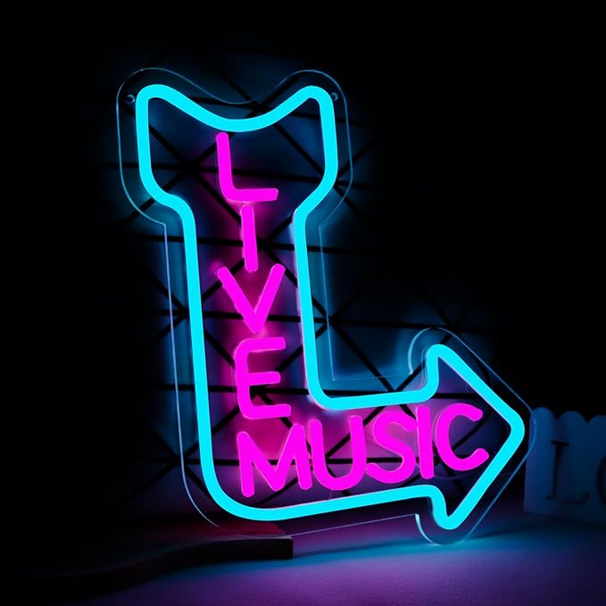 Live Music Neon Signs, LED Neon Light for Wall Decor,Light up Sign for Man Cave Decor Beer,Bar,Music Studio,Bedroom,Party,Club