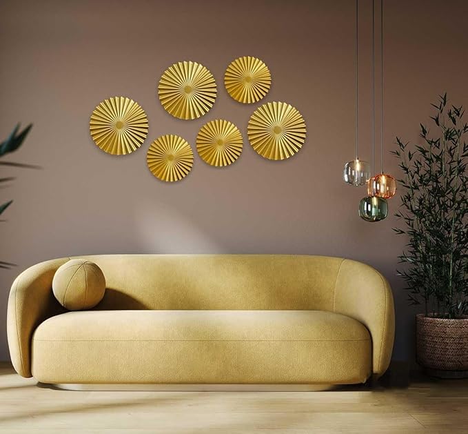 ITrixgan Metal Wall Art Decor, Gold Sunburst Accents Hanging Set for Living Room Bedroom, Set of 3