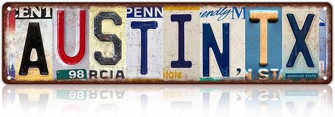 Vintage City Street Sign Austin,TX Wall Decor Metal Tin Signs for Bar Home Bedroom Garage