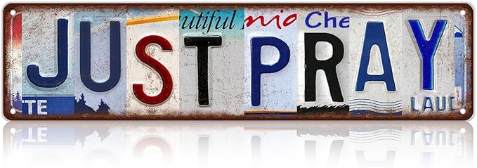Vintage Just Pray Street Sign Wall Decor Metal Tin Signs for Prayer Room Christian Decor