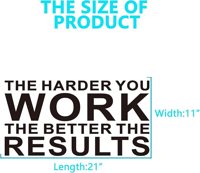 AnFigure Office Quotes Wall Stickers: Inspirational Gym Vinyl Art Wall Decals for Garage Classroom School Workspaces - The Harder You Work The Better The Results 21"X11"